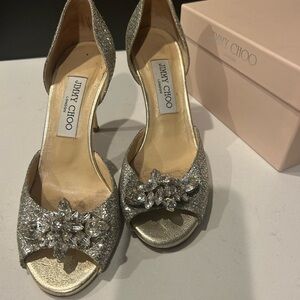 Jimmy Choo Sparkling Silver Heels with Crystal Embellishments